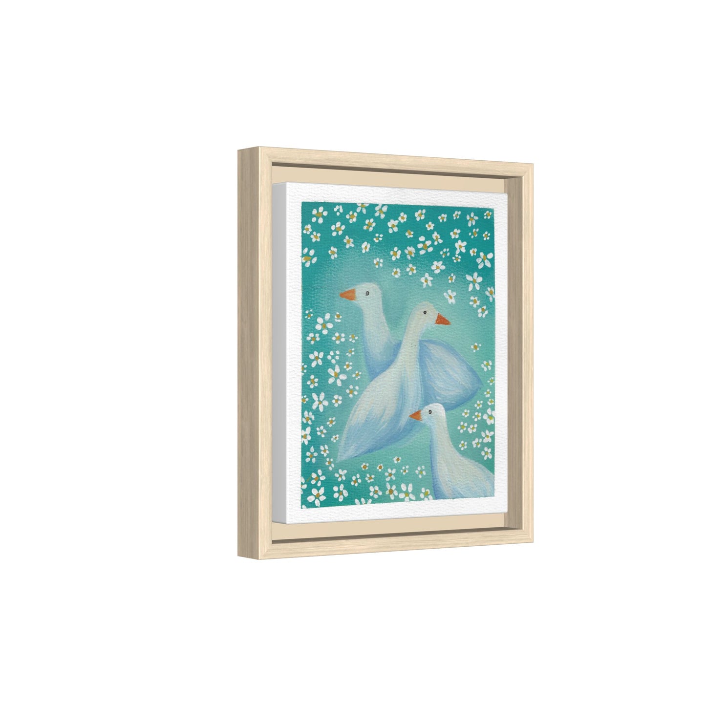 Framed Goose Canvas Print — Whimsical Floral Waterfowl Wall Art
