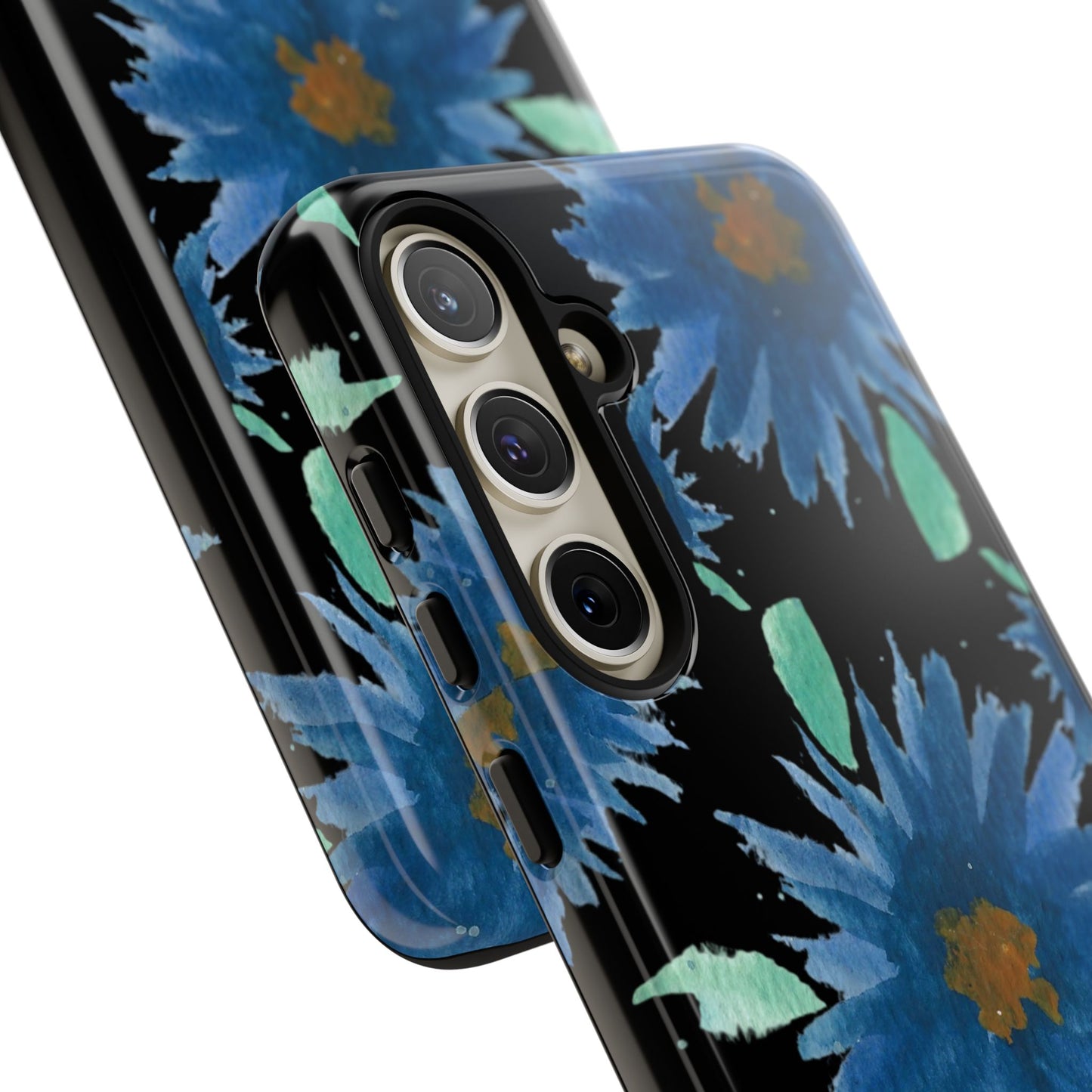Blue Floral Tough Phone Case – Watercolor Daisy Protective Cover