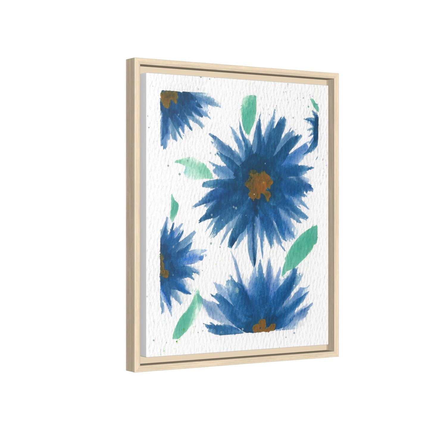 Blue Floral Canvas Print — Framed Matte Wall Art