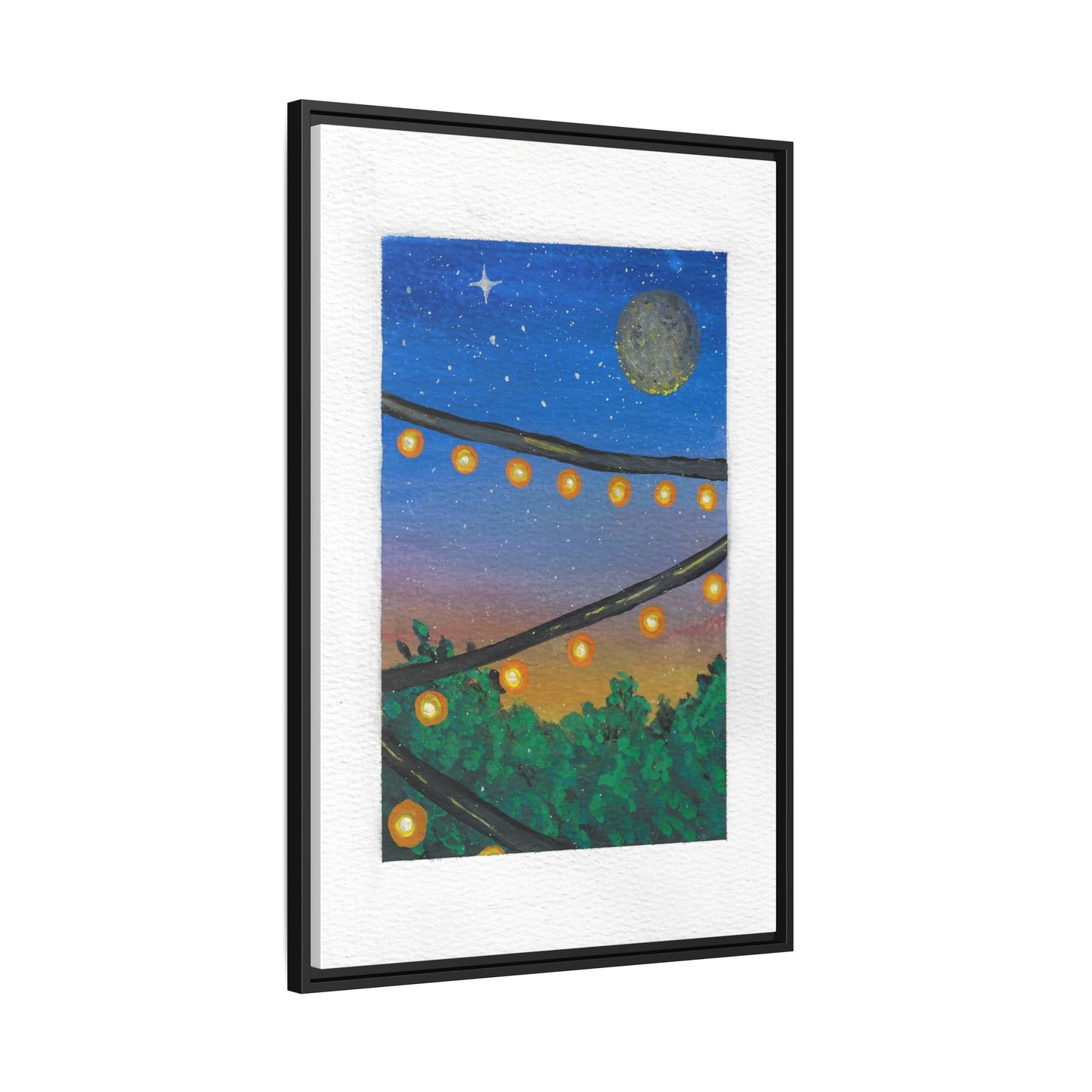 Framed Canvas Art - String Lights Night Sky Print