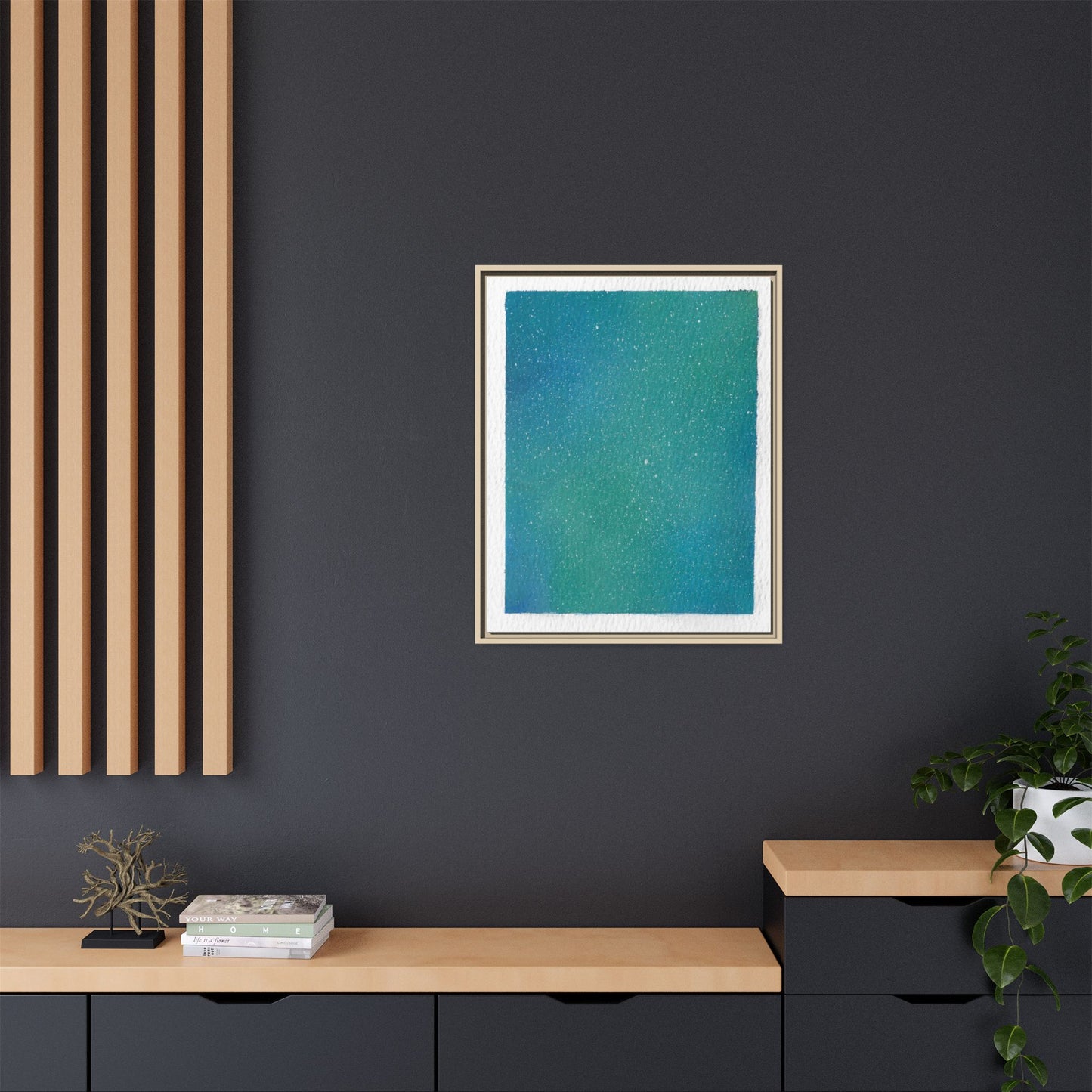Framed Matte Canvas Art — Teal-to-Blue Gradient Starry Abstract
