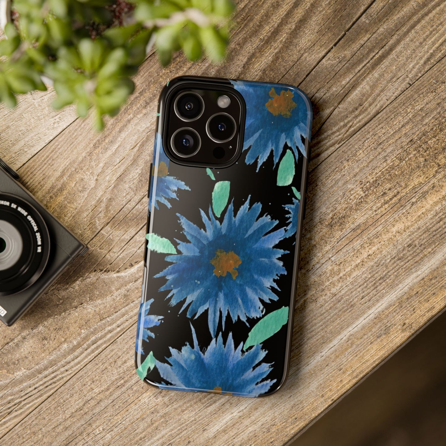 Blue Floral Tough Phone Case – Watercolor Daisy Protective Cover