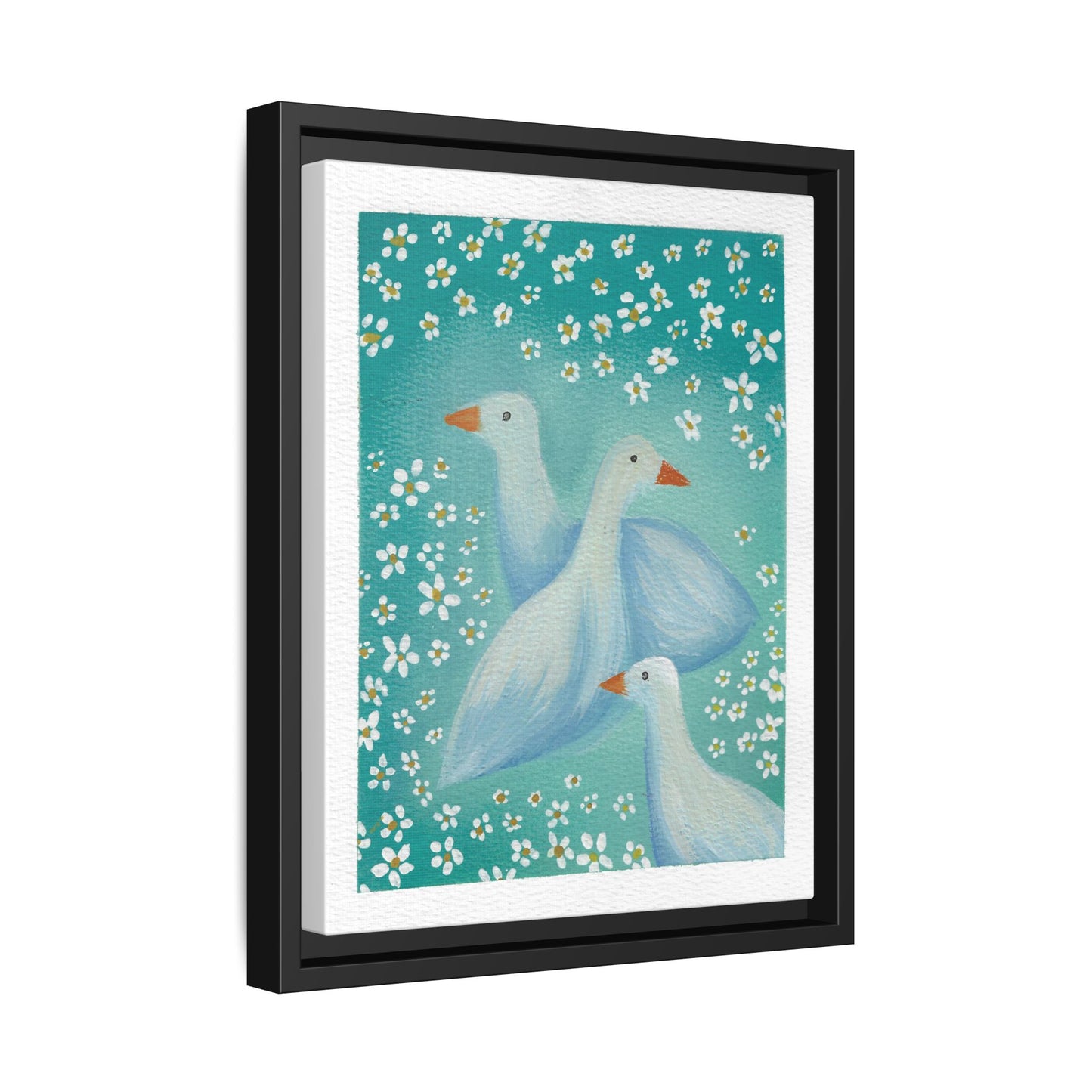 Framed Goose Canvas Print — Whimsical Floral Waterfowl Wall Art