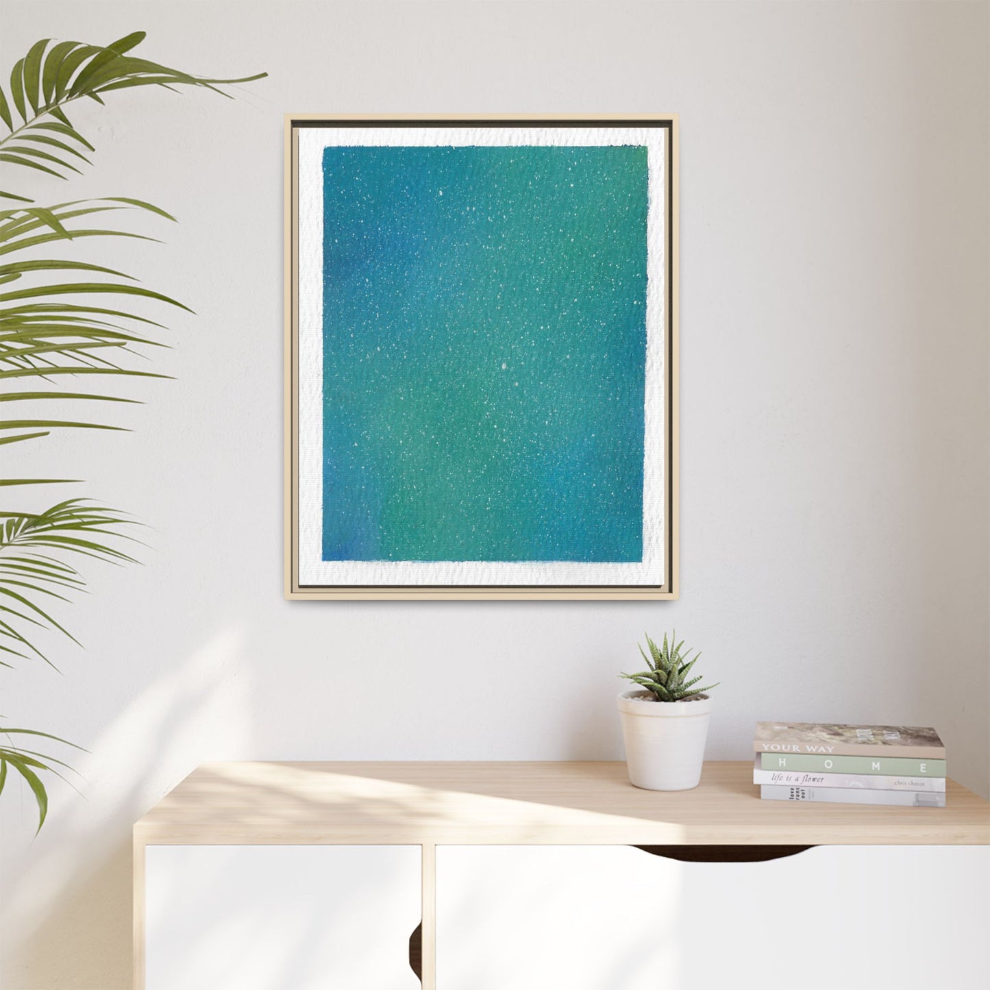 Framed Matte Canvas Art — Teal-to-Blue Gradient Starry Abstract