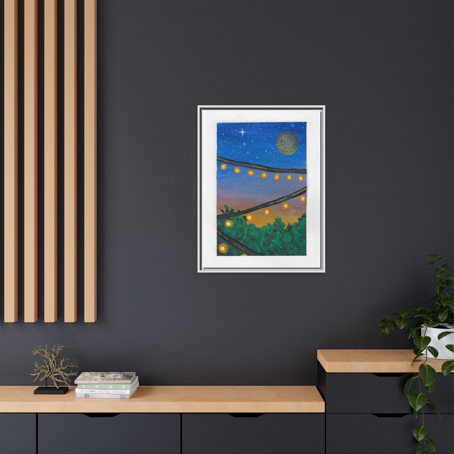 Framed Canvas Art - String Lights Night Sky Print