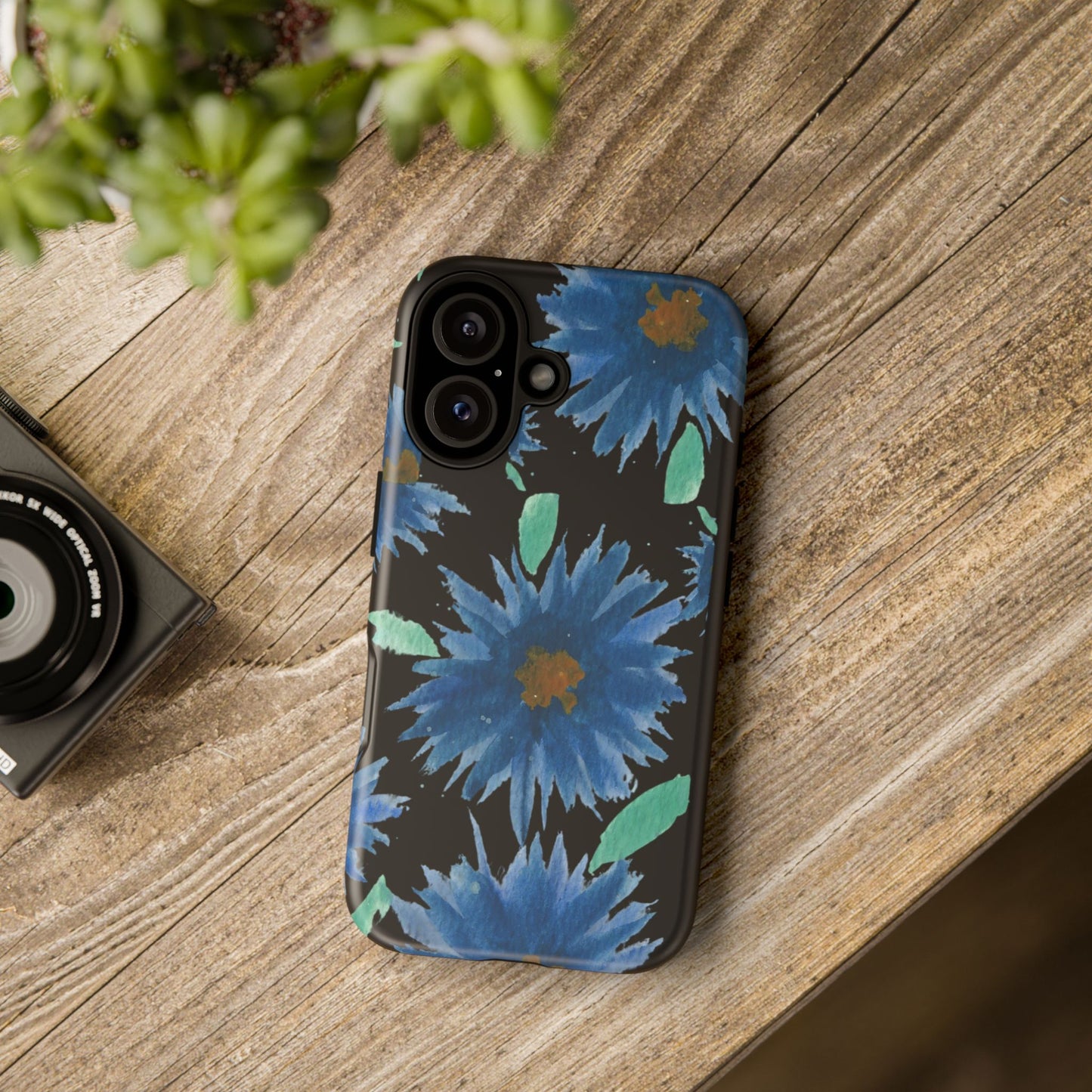 Blue Floral Tough Phone Case – Watercolor Daisy Protective Cover