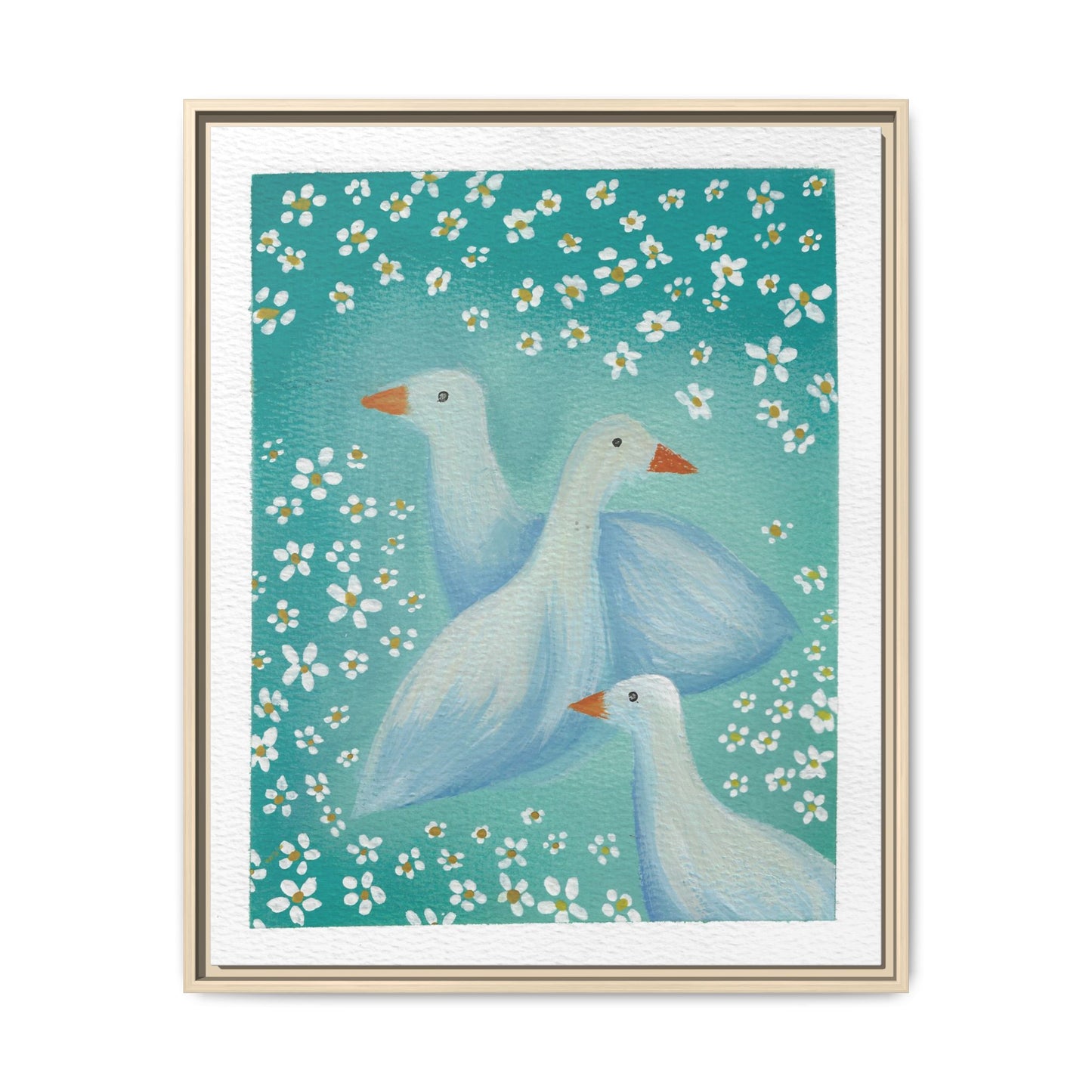 Framed Goose Canvas Print — Whimsical Floral Waterfowl Wall Art