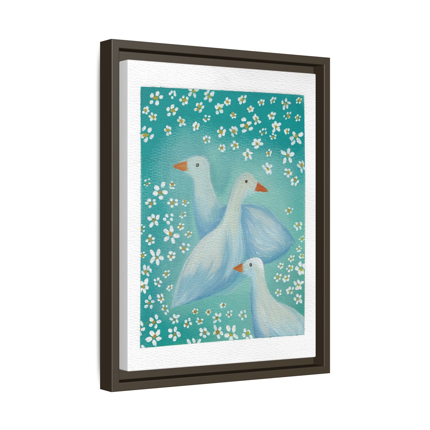 Framed Goose Canvas Print — Whimsical Floral Waterfowl Wall Art