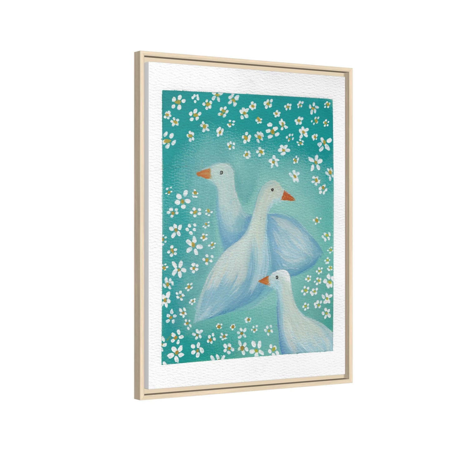 Framed Goose Canvas Print — Whimsical Floral Waterfowl Wall Art