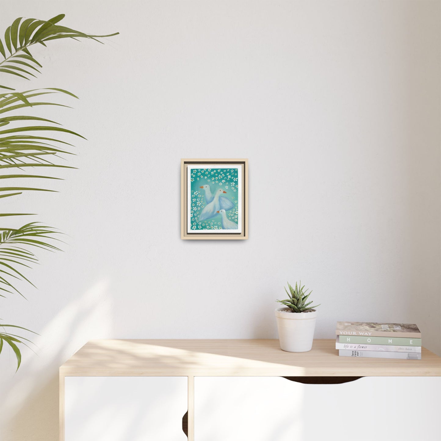 Framed Goose Canvas Print — Whimsical Floral Waterfowl Wall Art