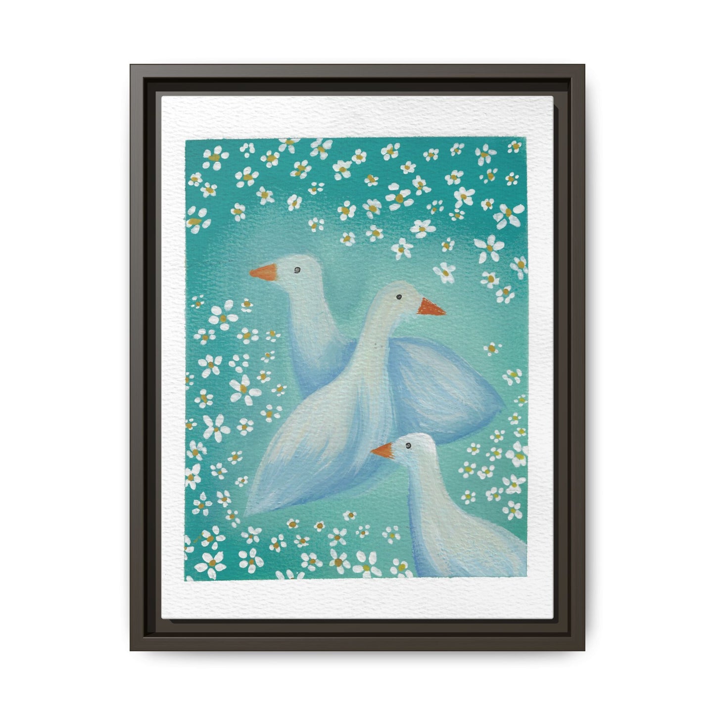 Framed Goose Canvas Print — Whimsical Floral Waterfowl Wall Art