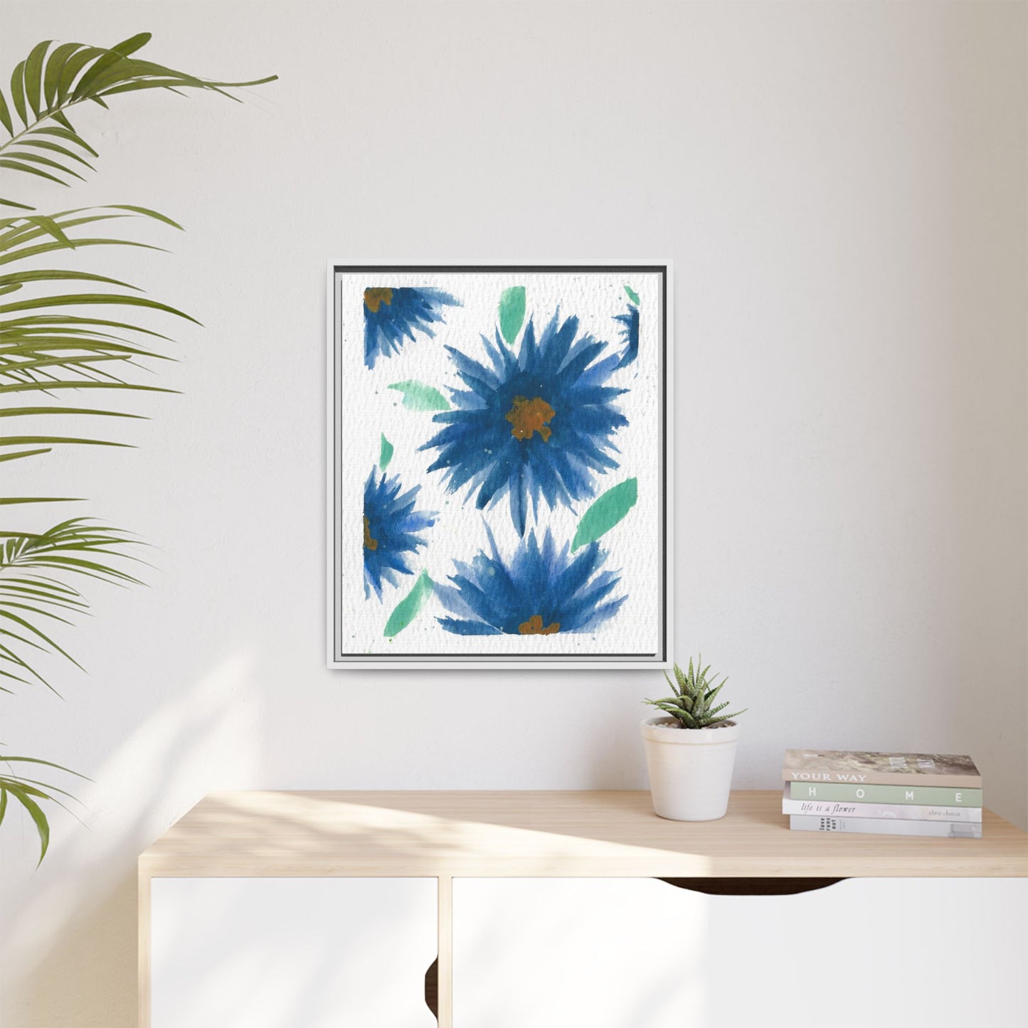 Blue Floral Canvas Print — Framed Matte Wall Art