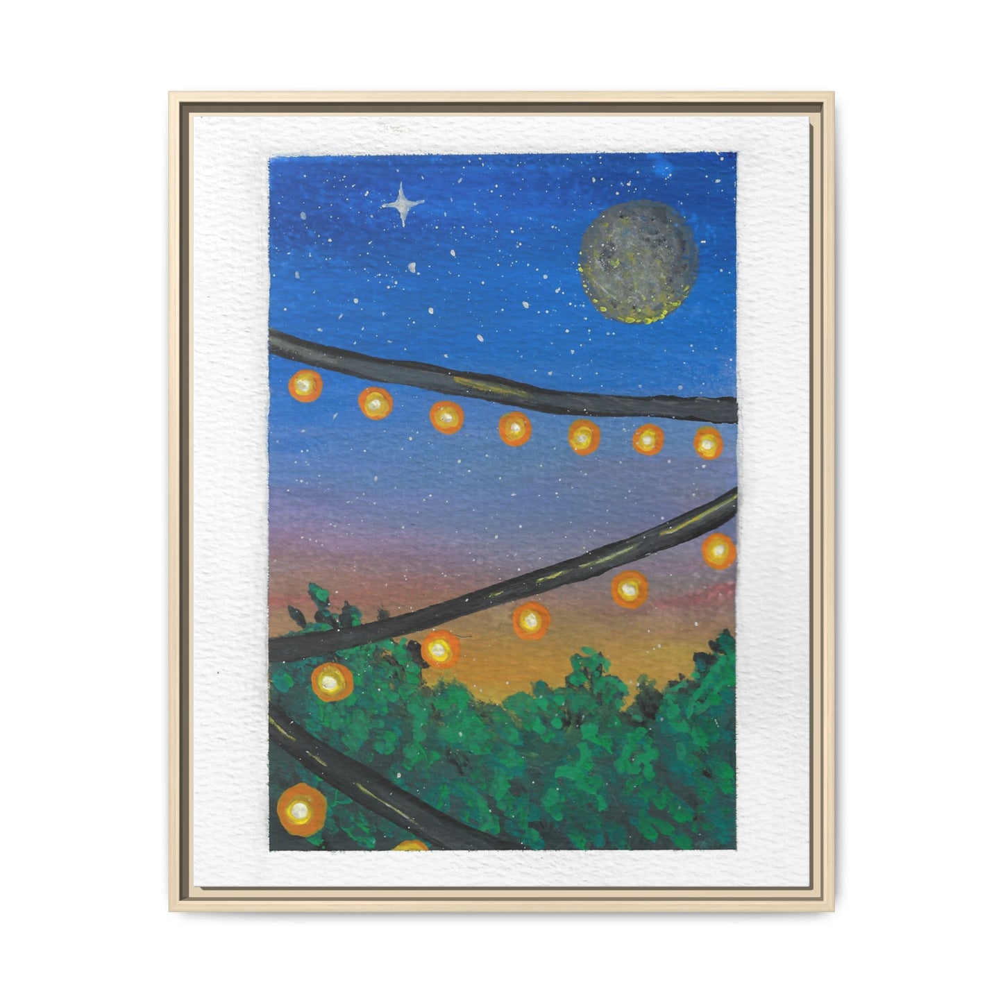 Framed Canvas Art - String Lights Night Sky Print