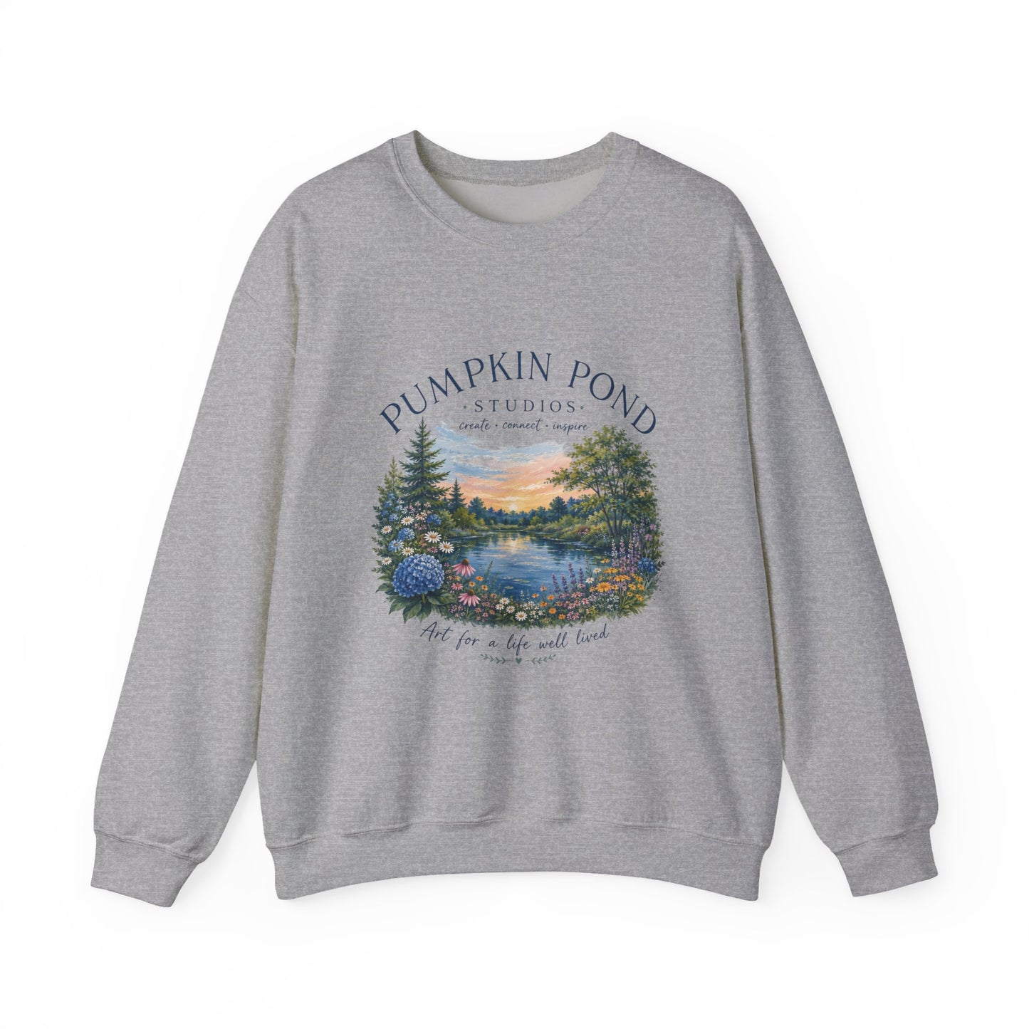 Pumpkin Pond Studio Scenic Sweatshirt — 'Pumpkin Pond' Lakeside Graphic Crewneck