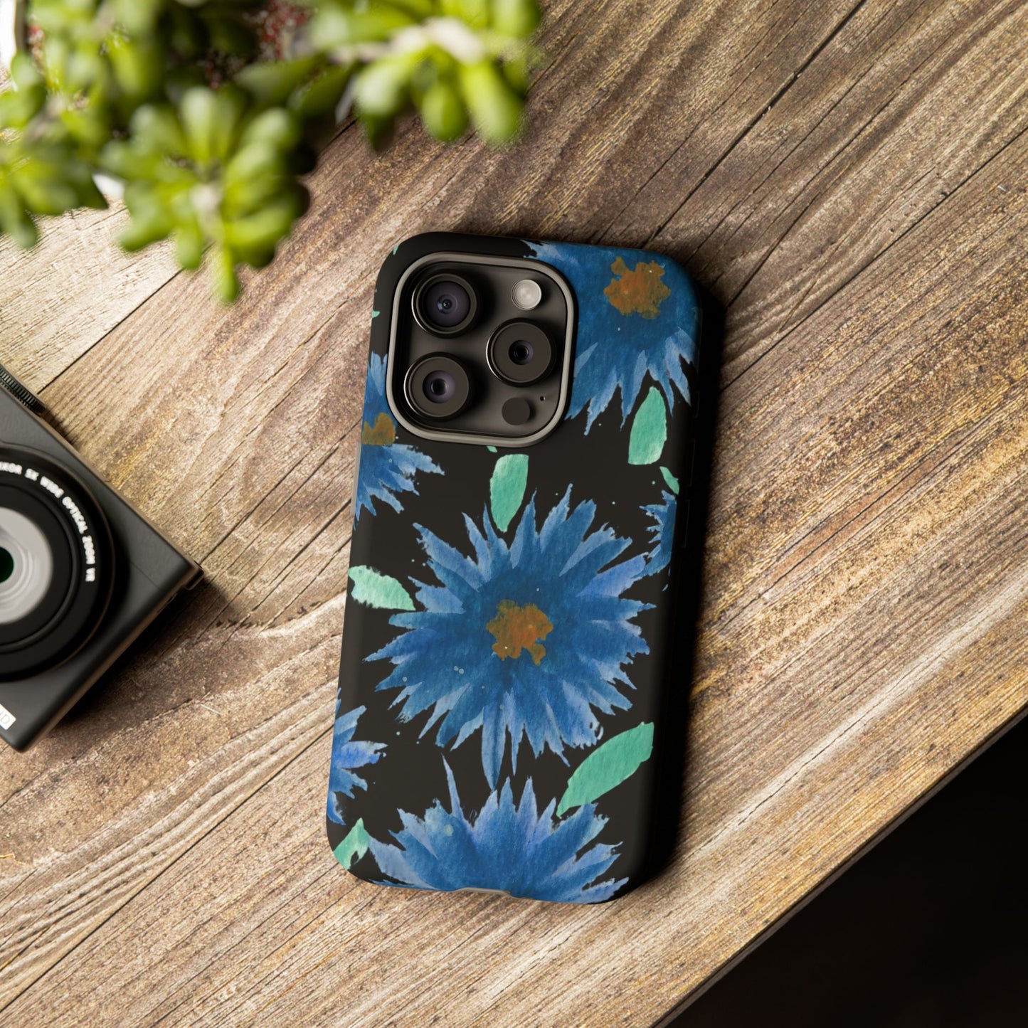 Blue Floral Tough Phone Case – Watercolor Daisy Protective Cover