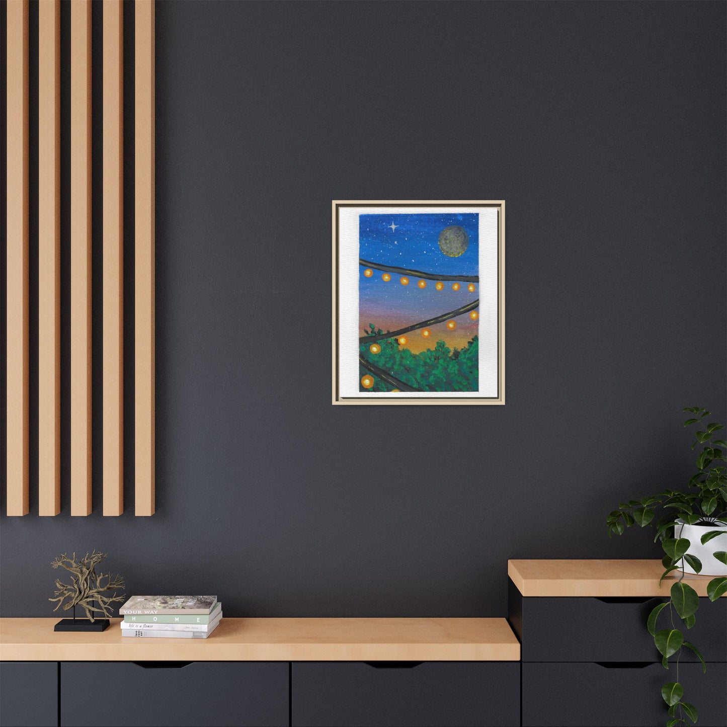 Framed Canvas Art - String Lights Night Sky Print