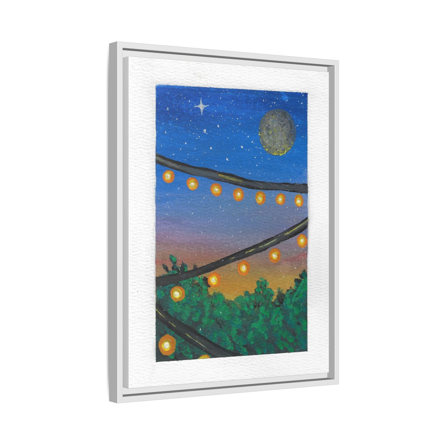 Framed Canvas Art - String Lights Night Sky Print