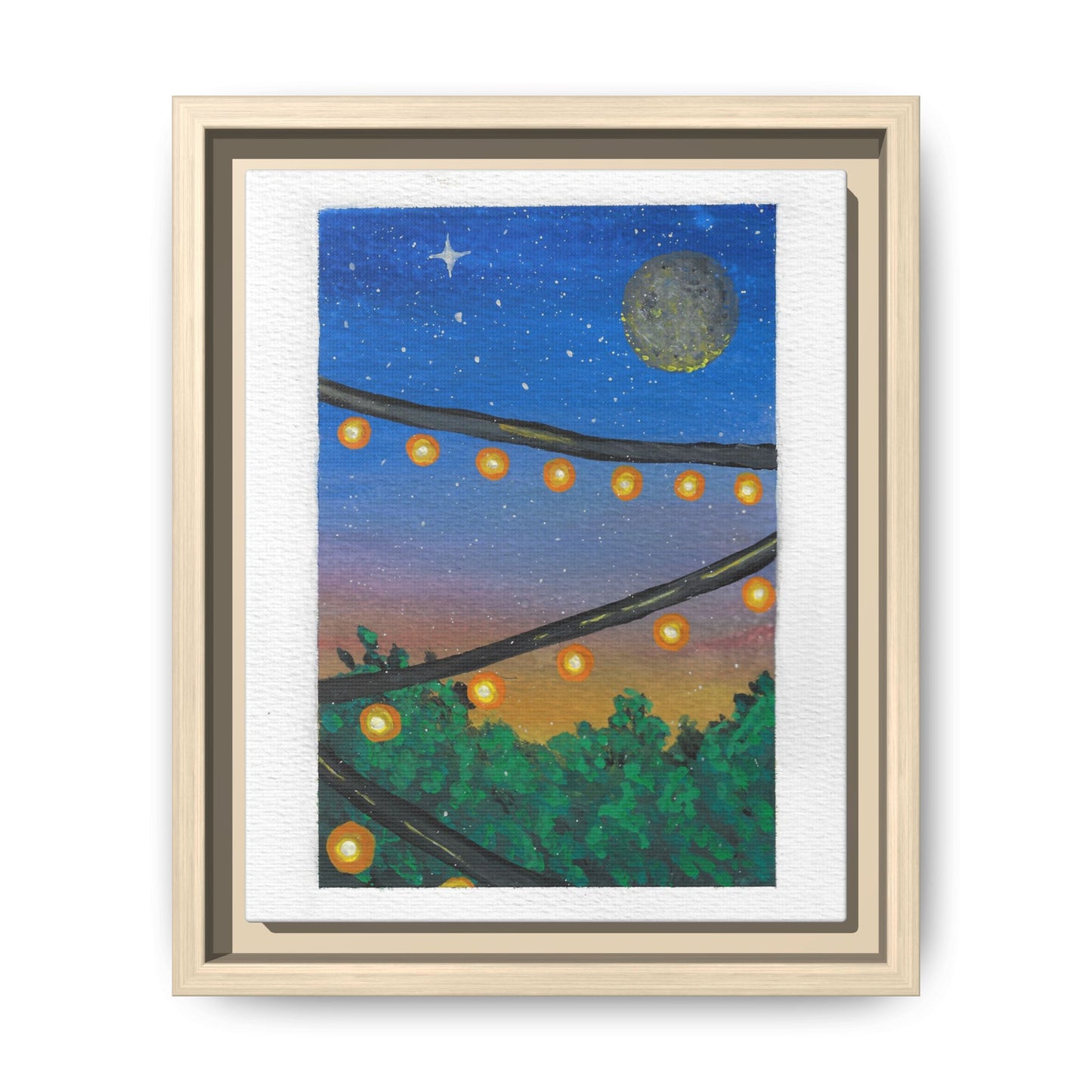 Framed Canvas Art - String Lights Night Sky Print