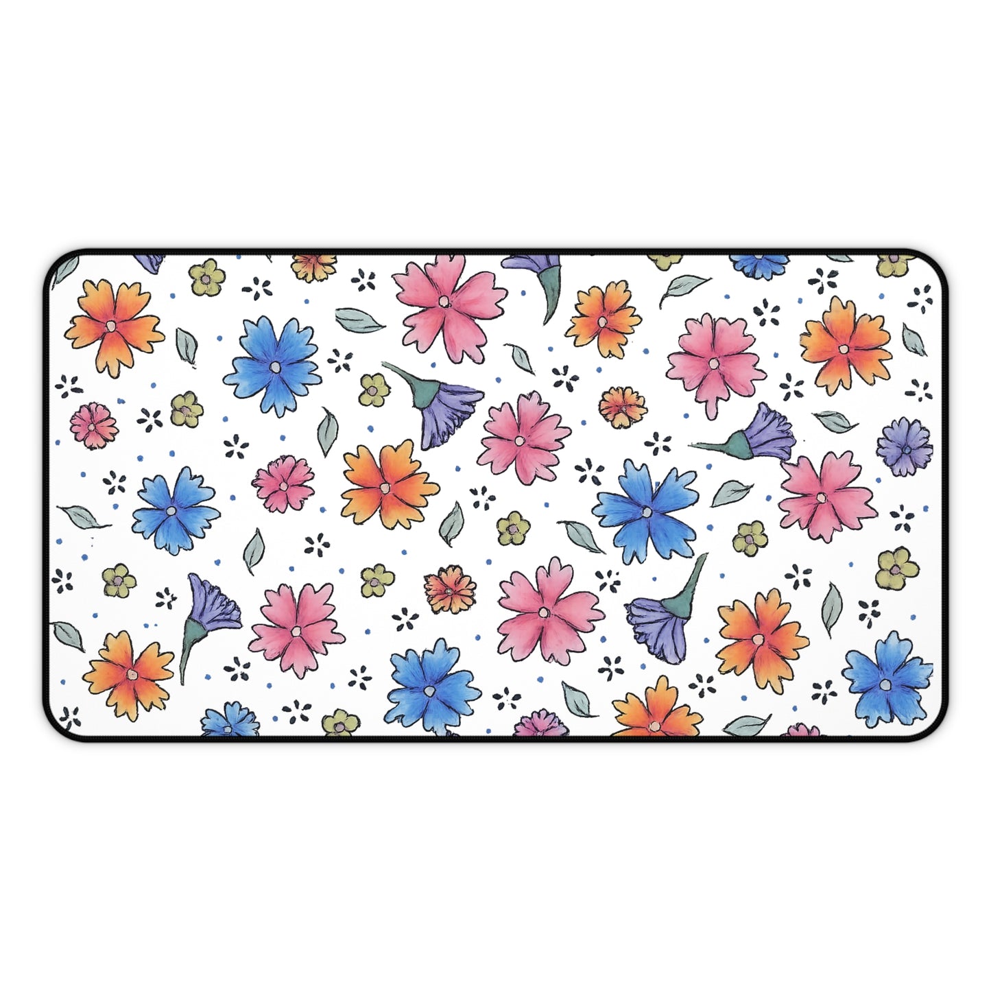 Floral Watercolor Desk Mat — Pastel Flowers Mouse Pad for Office & Home