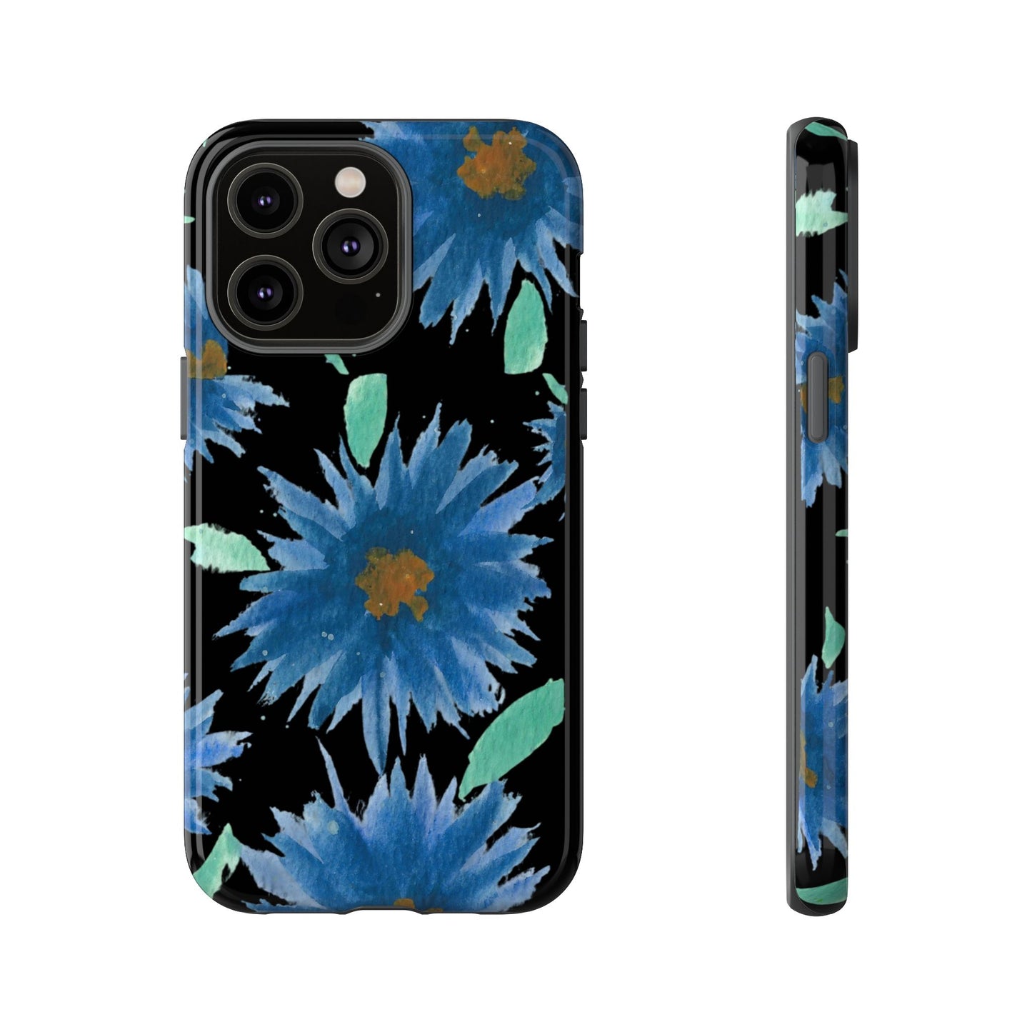 Blue Floral Tough Phone Case – Watercolor Daisy Protective Cover
