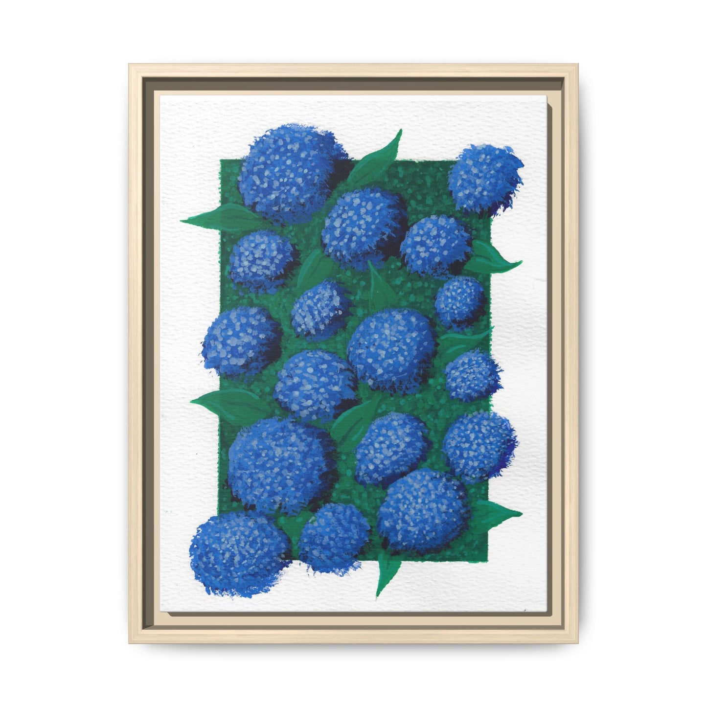 Framed Hydrangea Matte Canvas Print — Blue Floral Wall Art