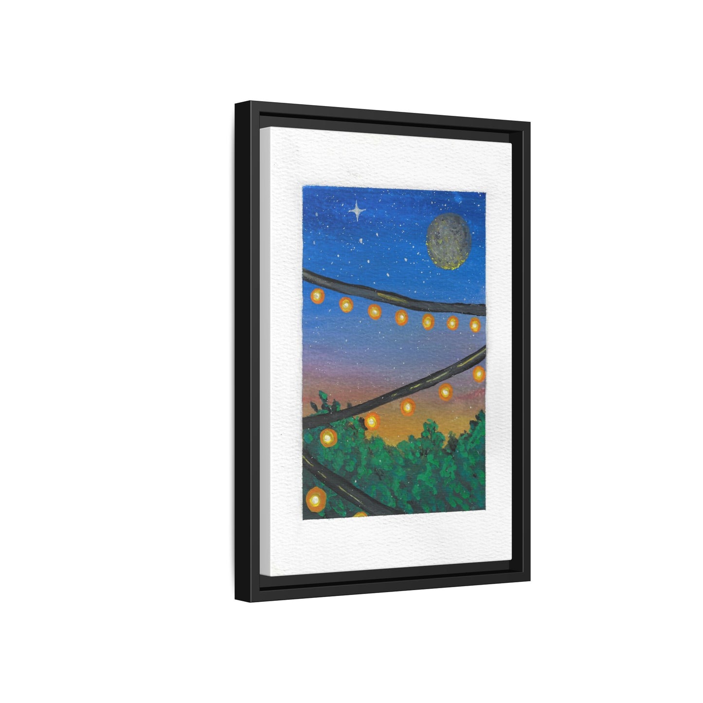 Framed Canvas Art - String Lights Night Sky Print