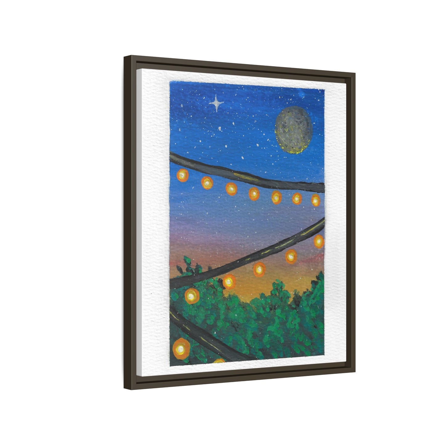 Framed Canvas Art - String Lights Night Sky Print