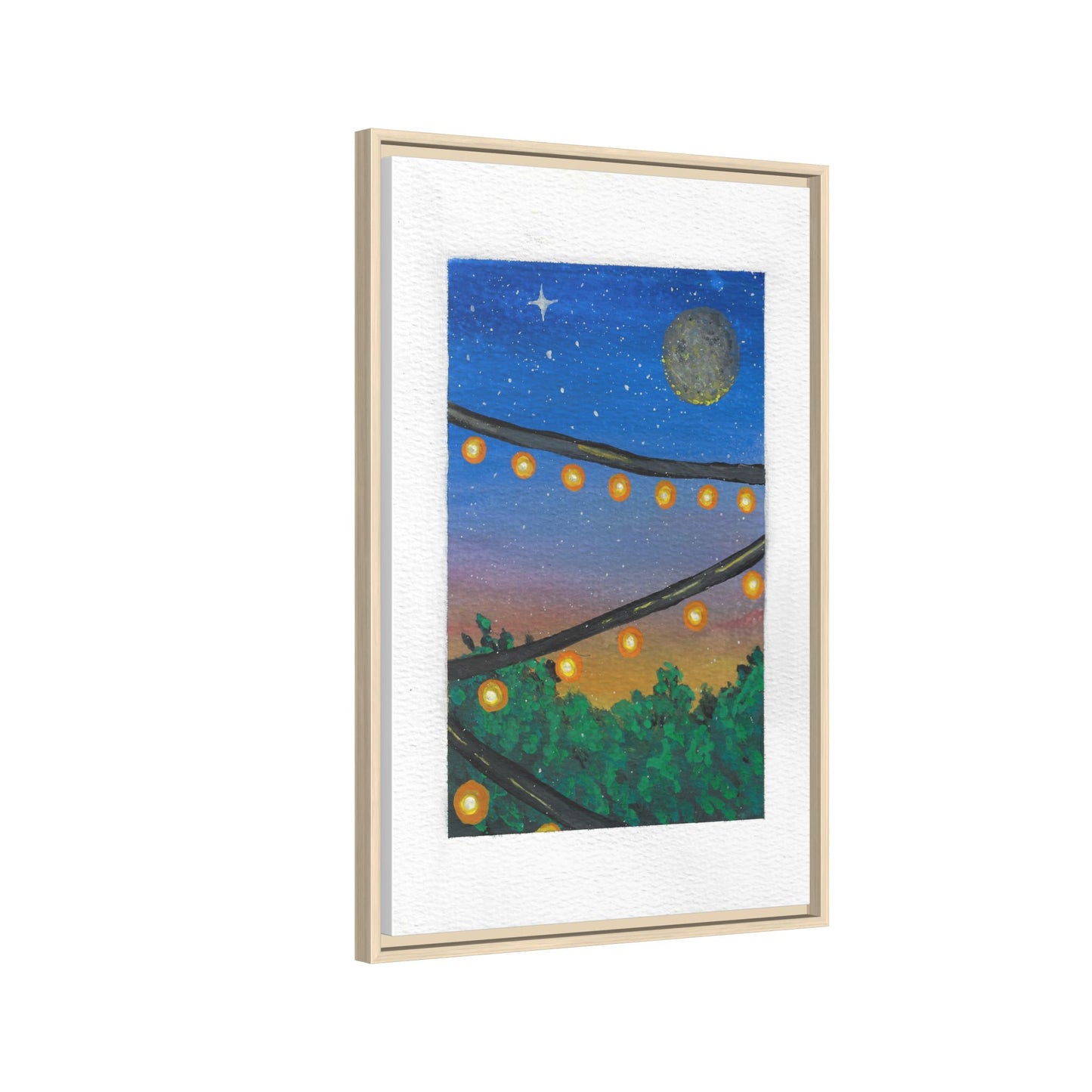 Framed Canvas Art - String Lights Night Sky Print