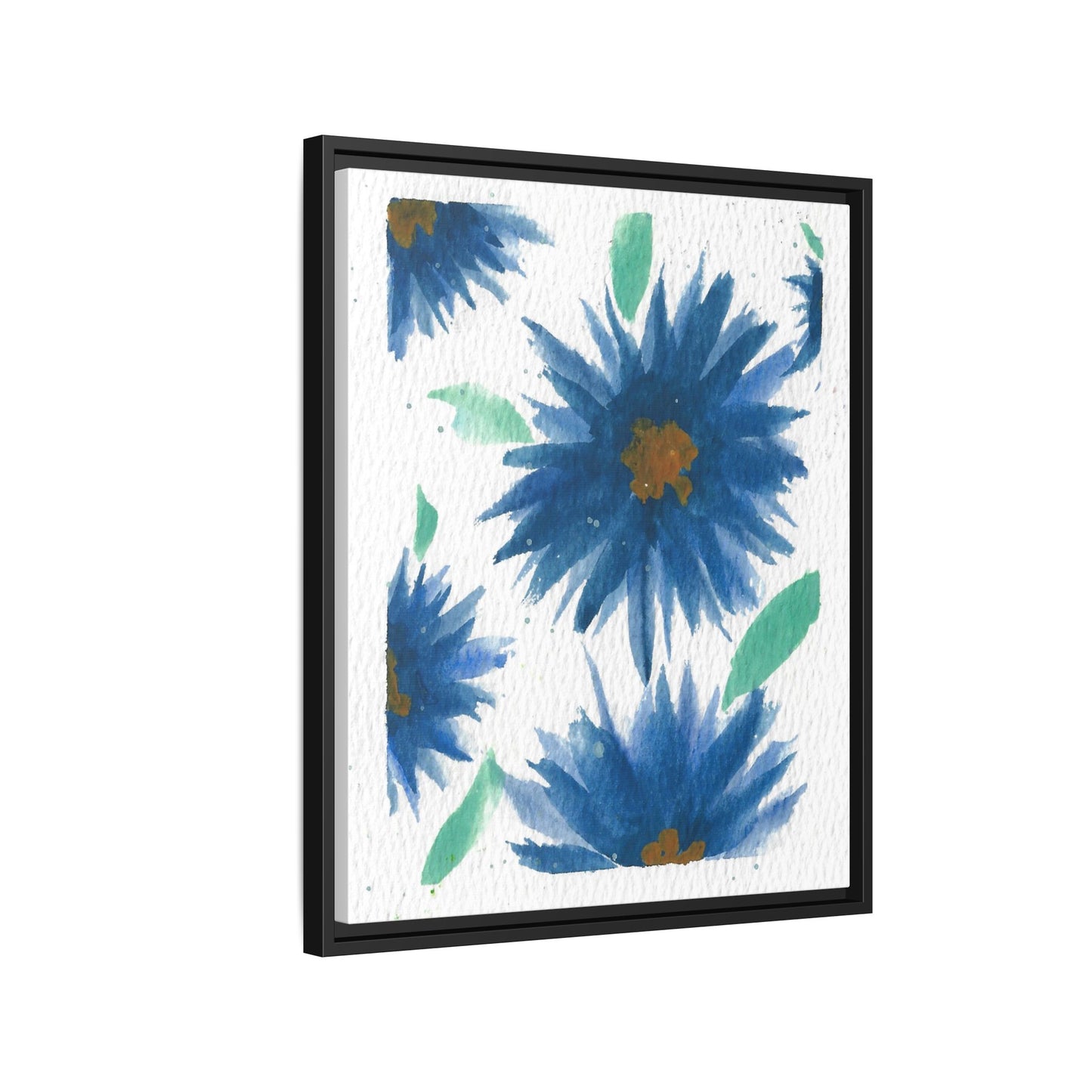 Blue Floral Canvas Print — Framed Matte Wall Art