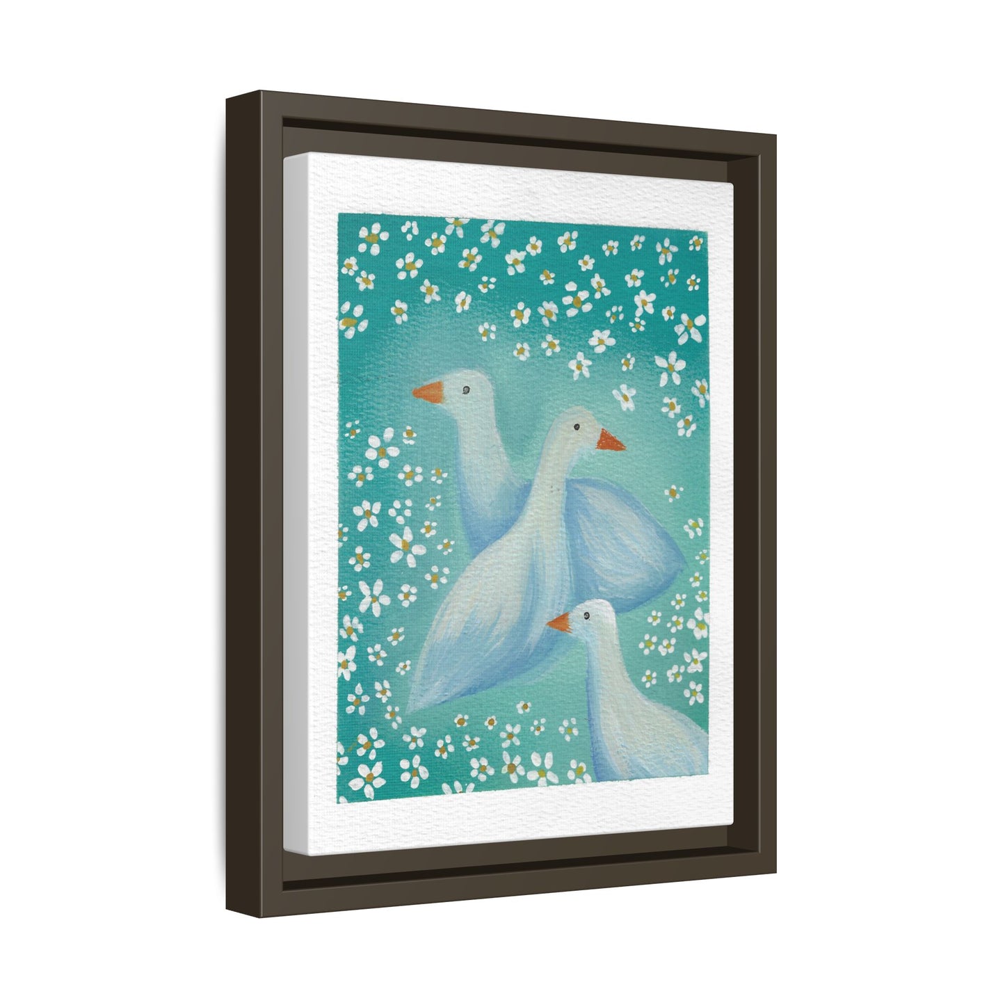 Framed Goose Canvas Print — Whimsical Floral Waterfowl Wall Art