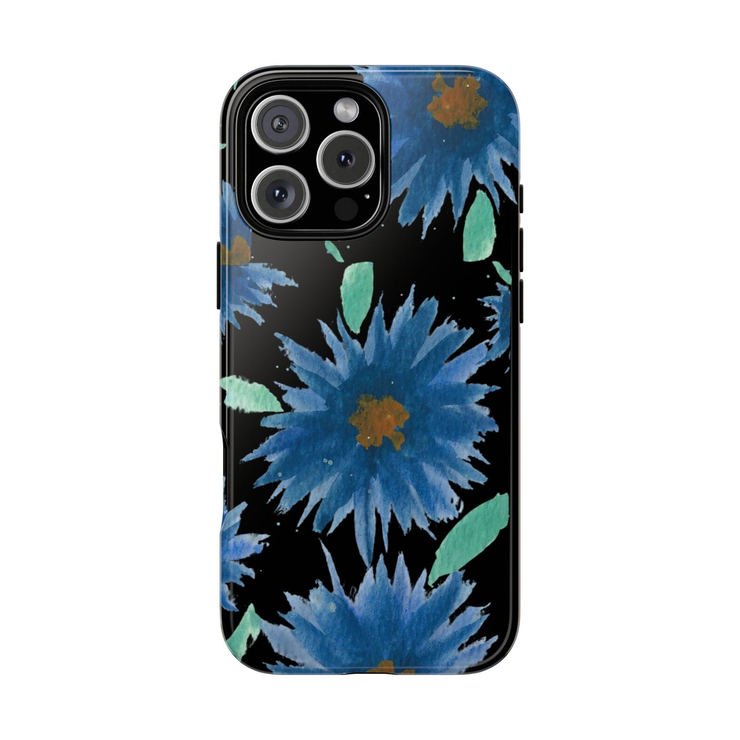 Blue Floral Tough Phone Case – Watercolor Daisy Protective Cover