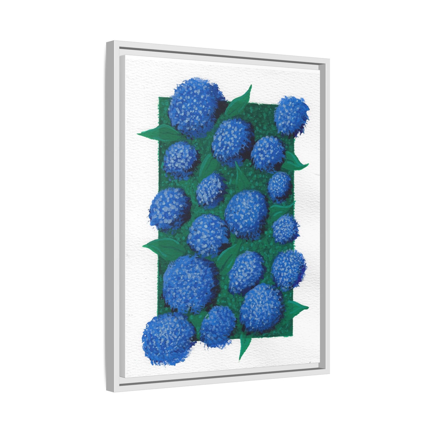 Framed Hydrangea Matte Canvas Print — Blue Floral Wall Art