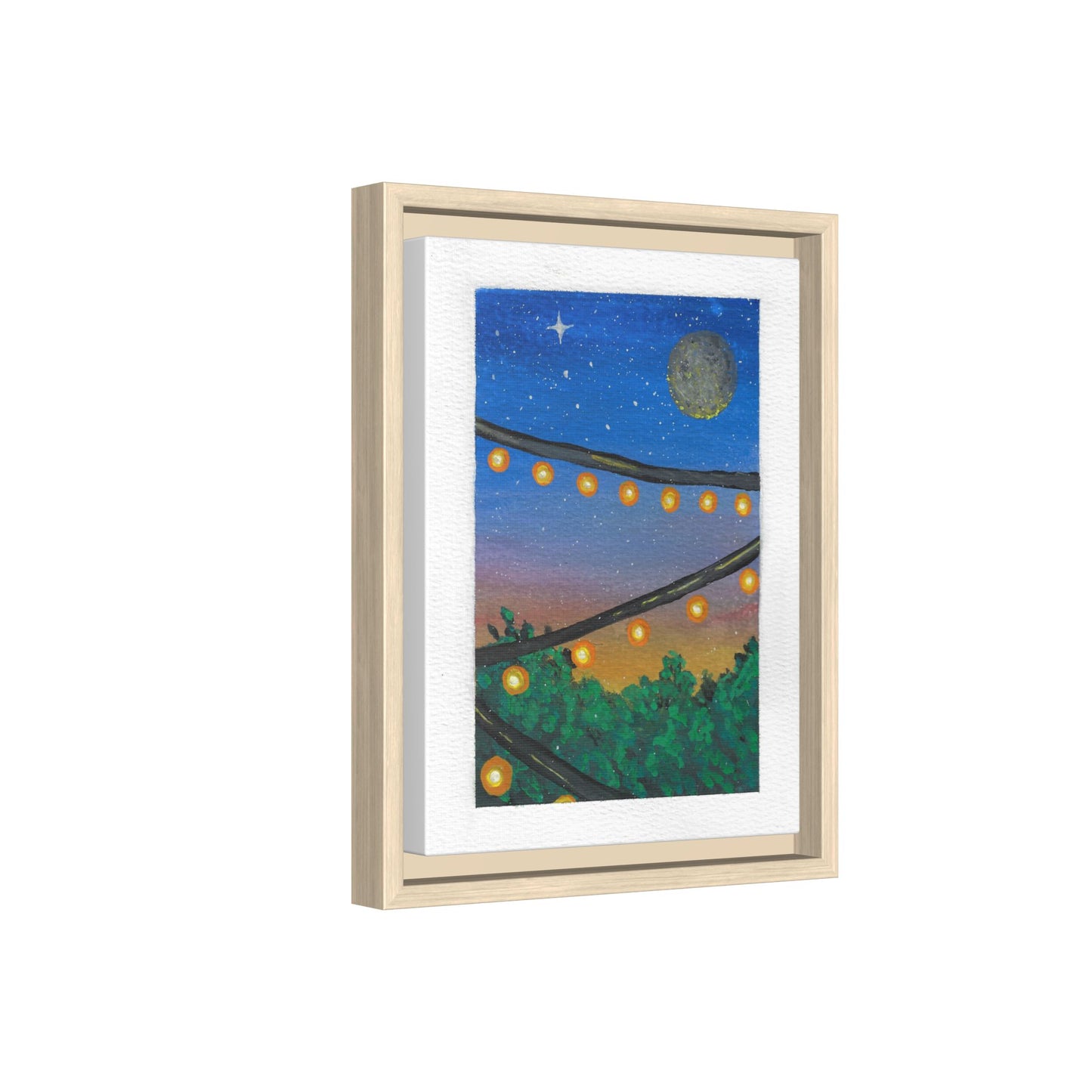 Framed Canvas Art - String Lights Night Sky Print