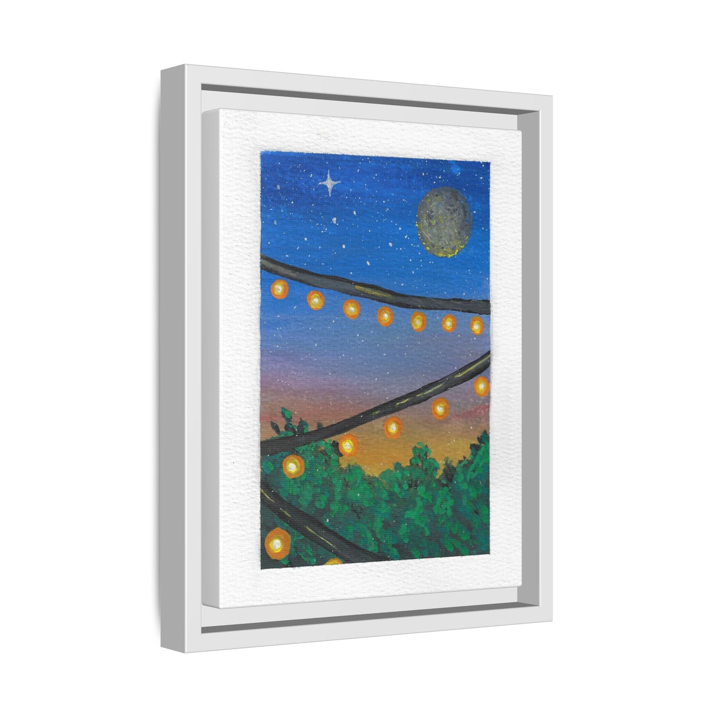 Framed Canvas Art - String Lights Night Sky Print