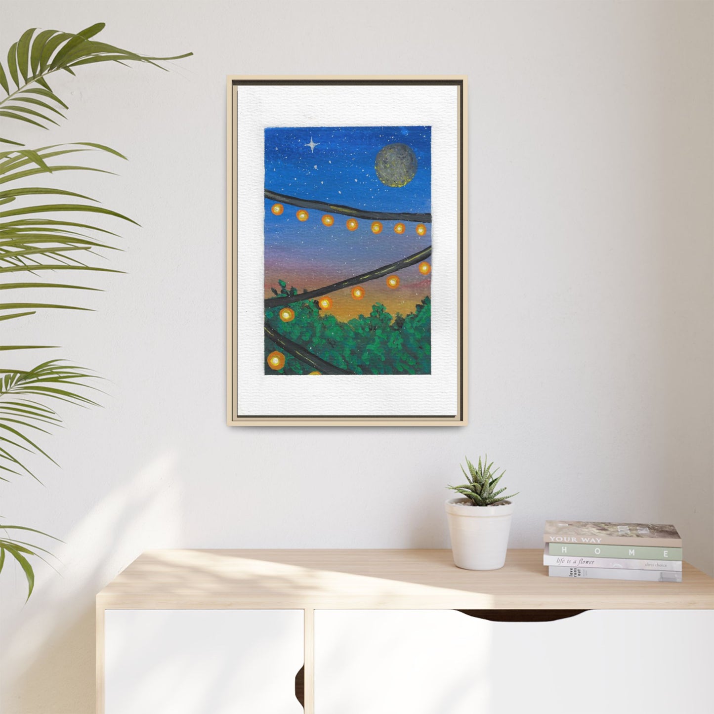 Framed Canvas Art - String Lights Night Sky Print