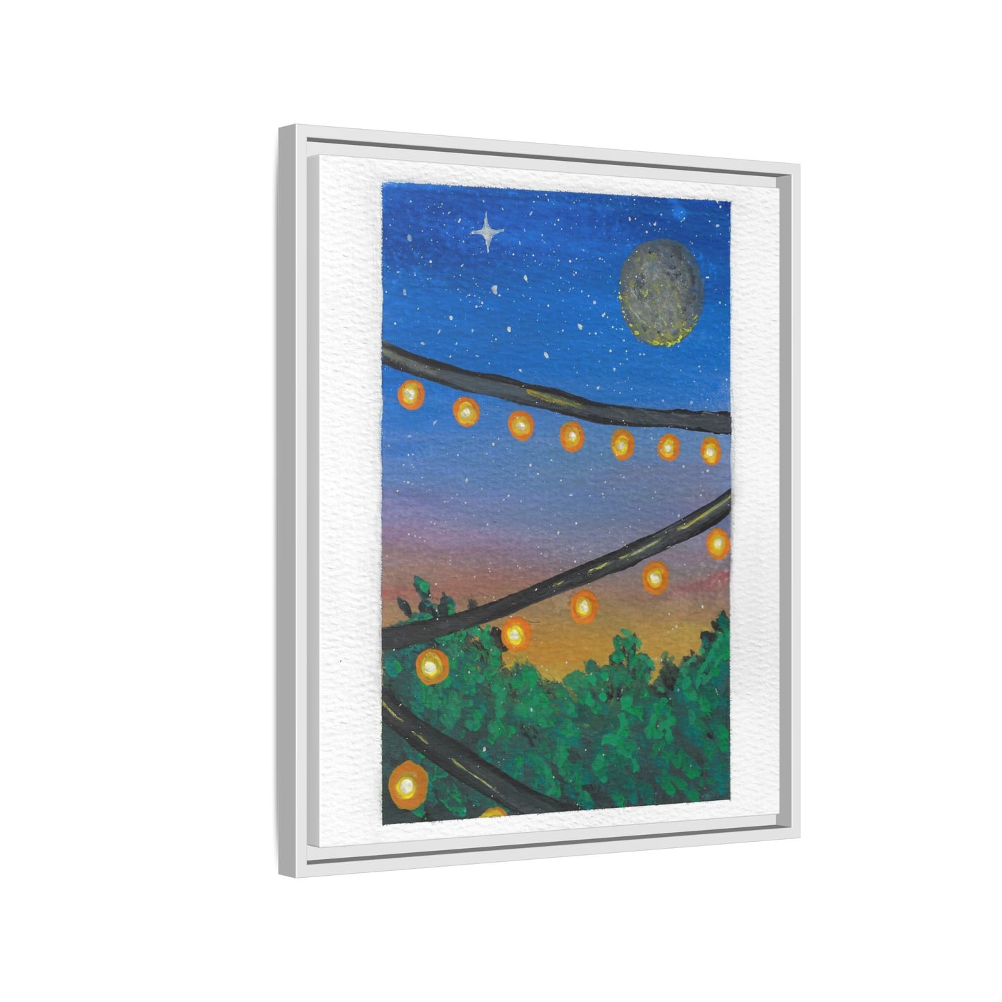 Framed Canvas Art - String Lights Night Sky Print