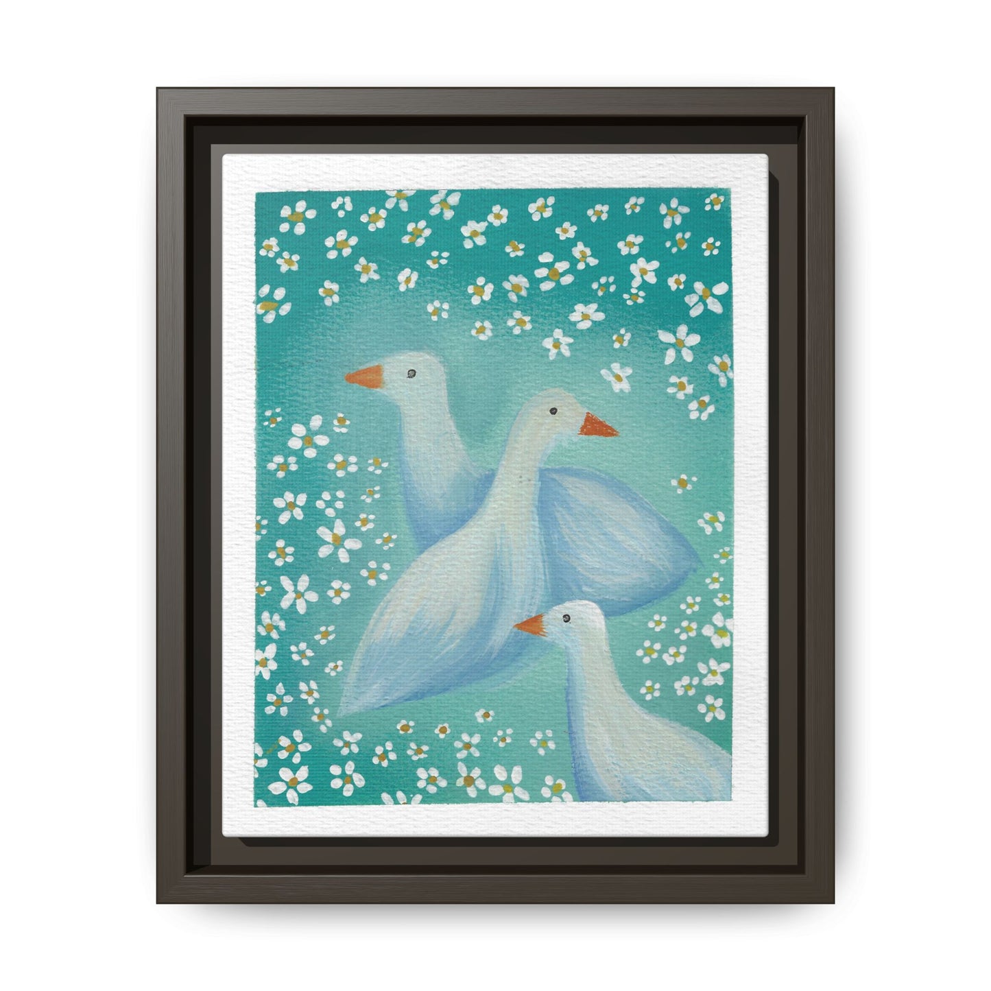 Framed Goose Canvas Print — Whimsical Floral Waterfowl Wall Art