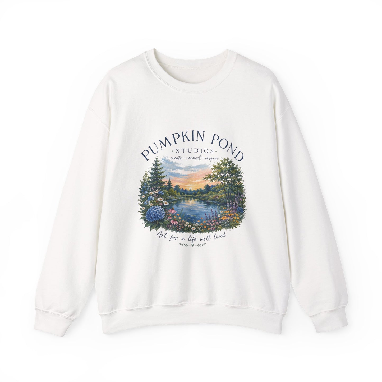 Pumpkin Pond Studio Scenic Sweatshirt — 'Pumpkin Pond' Lakeside Graphic Crewneck