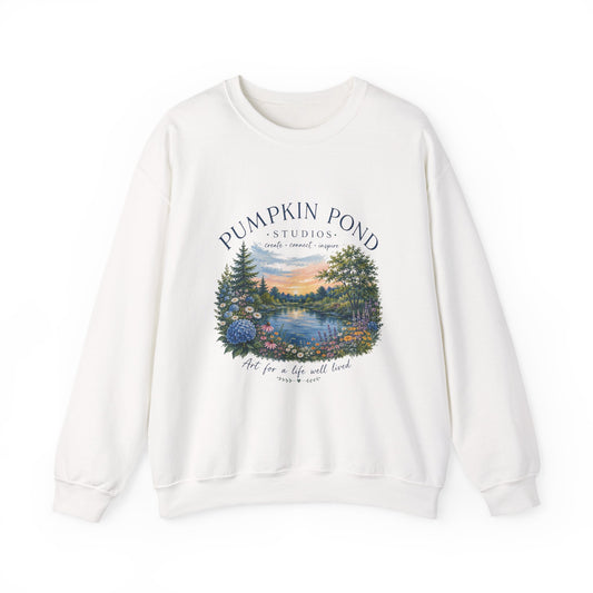Pumpkin Pond Studio Scenic Sweatshirt — 'Pumpkin Pond' Lakeside Graphic Crewneck