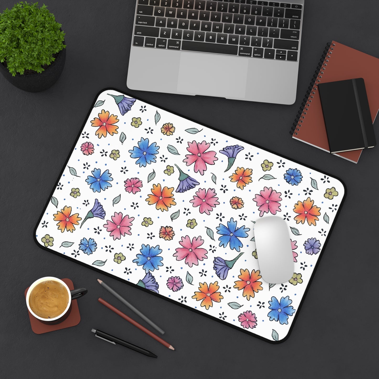 Floral Watercolor Desk Mat — Pastel Flowers Mouse Pad for Office & Home