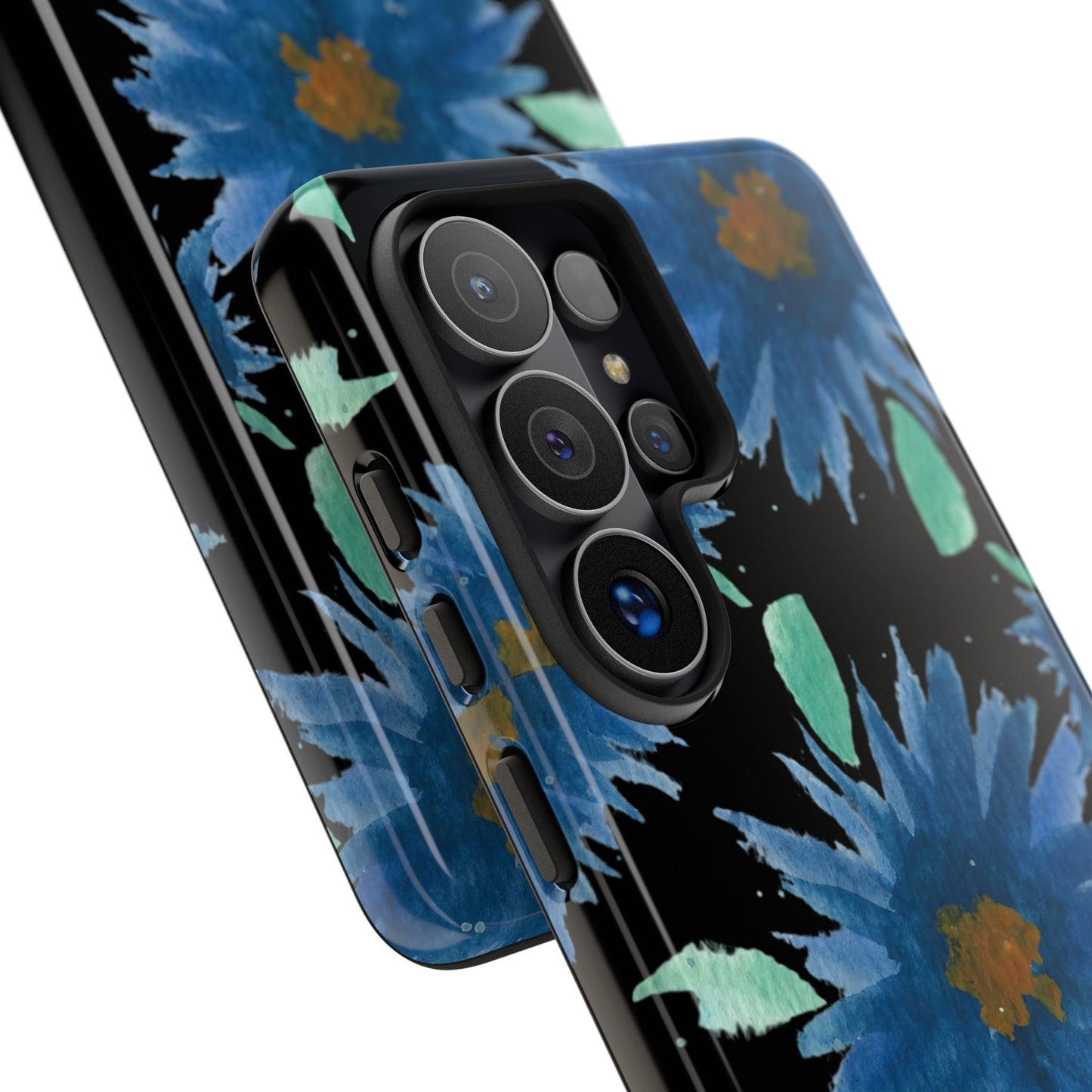 Blue Floral Tough Phone Case – Watercolor Daisy Protective Cover