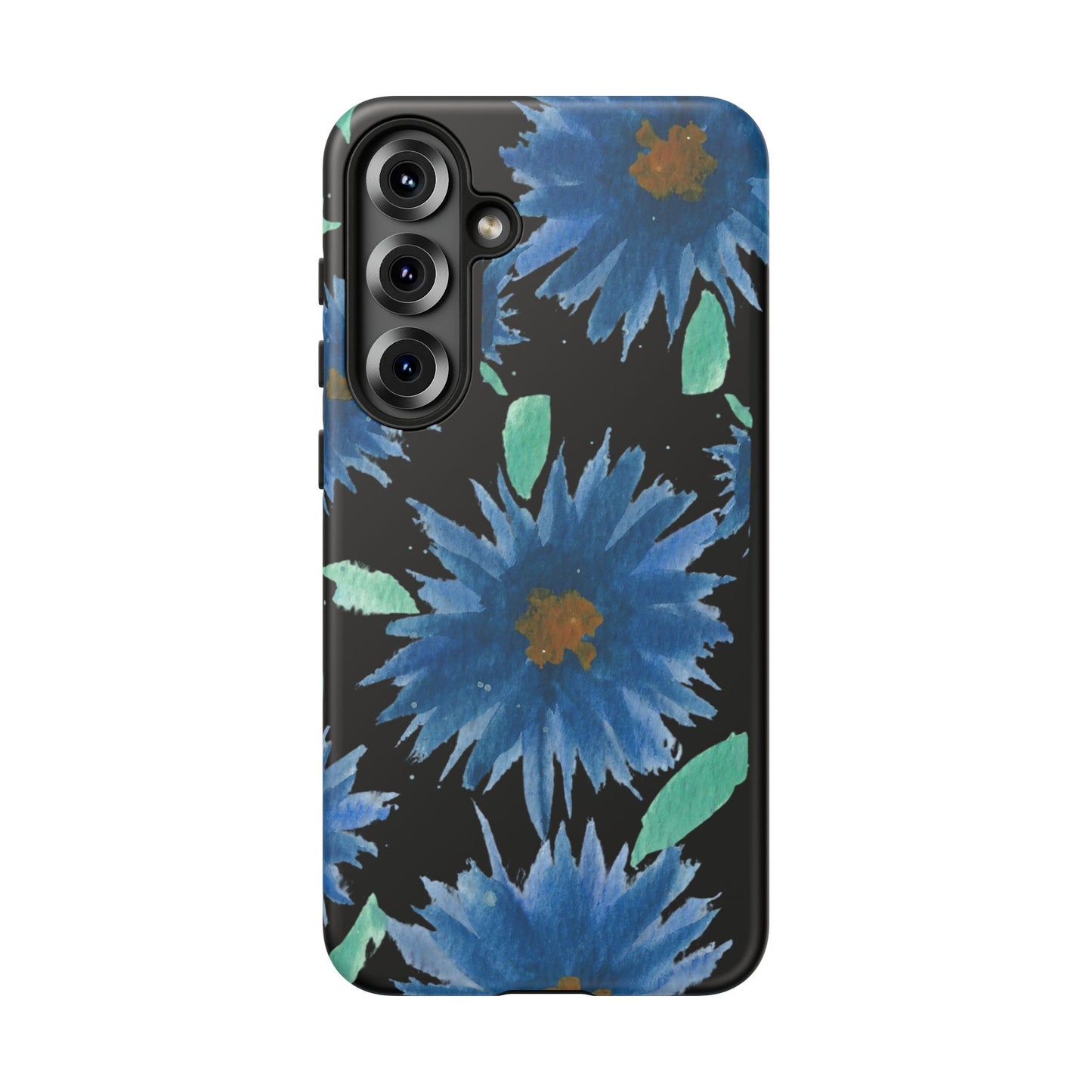 Blue Floral Tough Phone Case – Watercolor Daisy Protective Cover