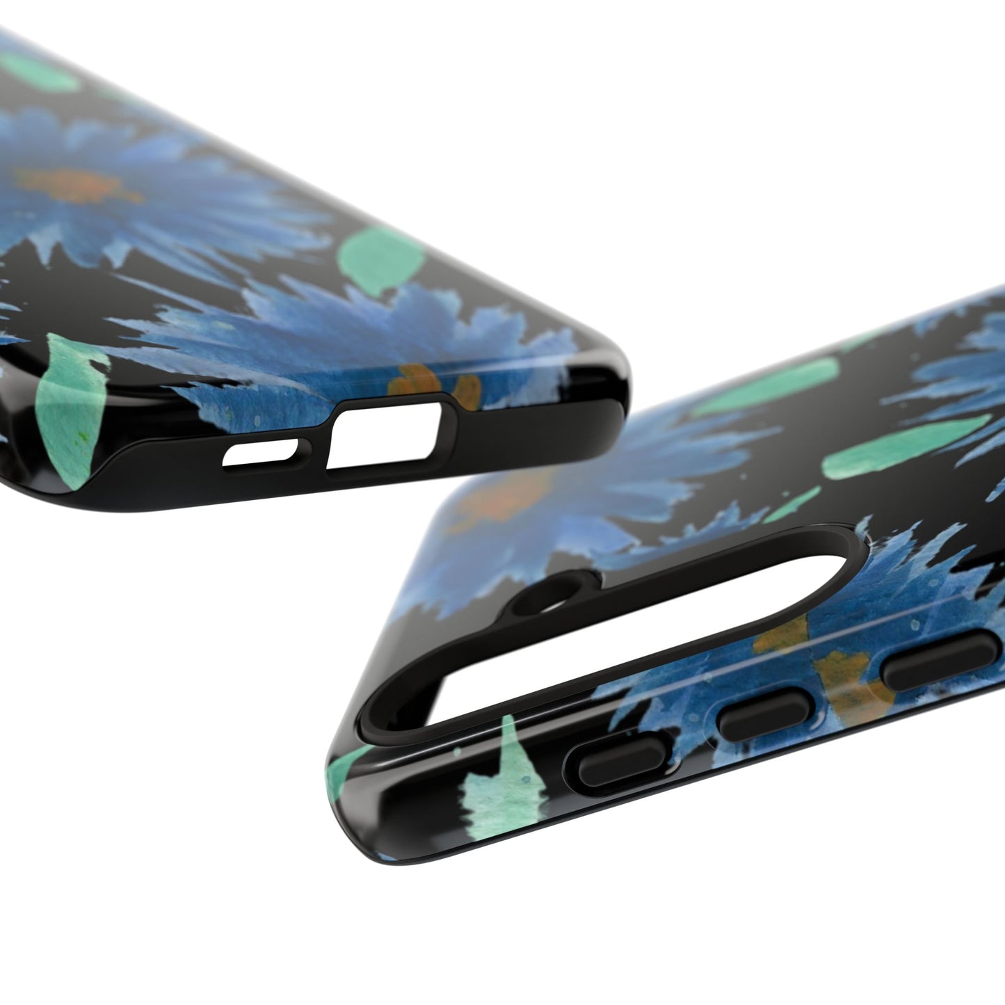 Blue Floral Tough Phone Case – Watercolor Daisy Protective Cover