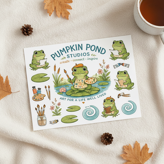 Printable frog artist sticker sheet from Pumpkin Pond Studios